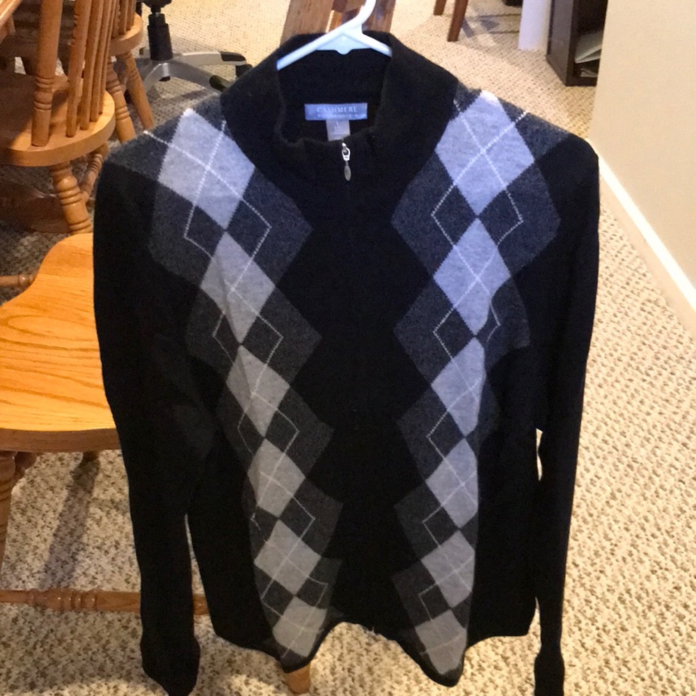 Cashmere Argyle Zip up Sweater